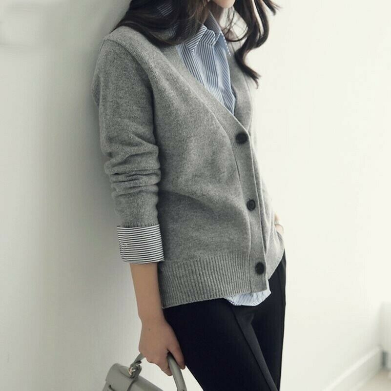 Women Knitted Sweater Coat Cardigan Tops Button Jumper V Neck Casual Winter