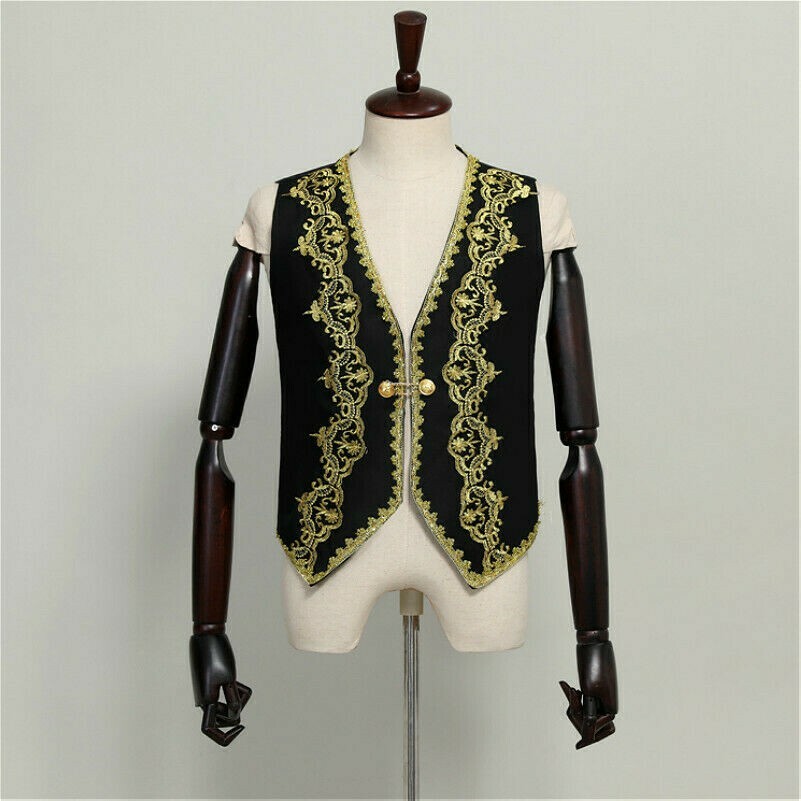 Men Court Waistcoat Tunic Embroidered Vest Party Gilet Stage Uniform New