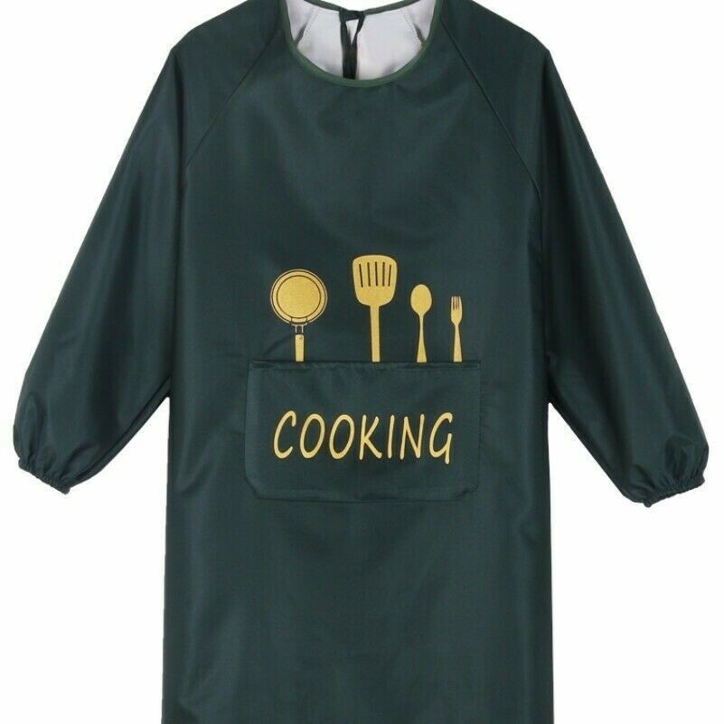 Apron Long Sleeve Waterproof Kitchen Chef Butcher Cooking Baking with Pocket