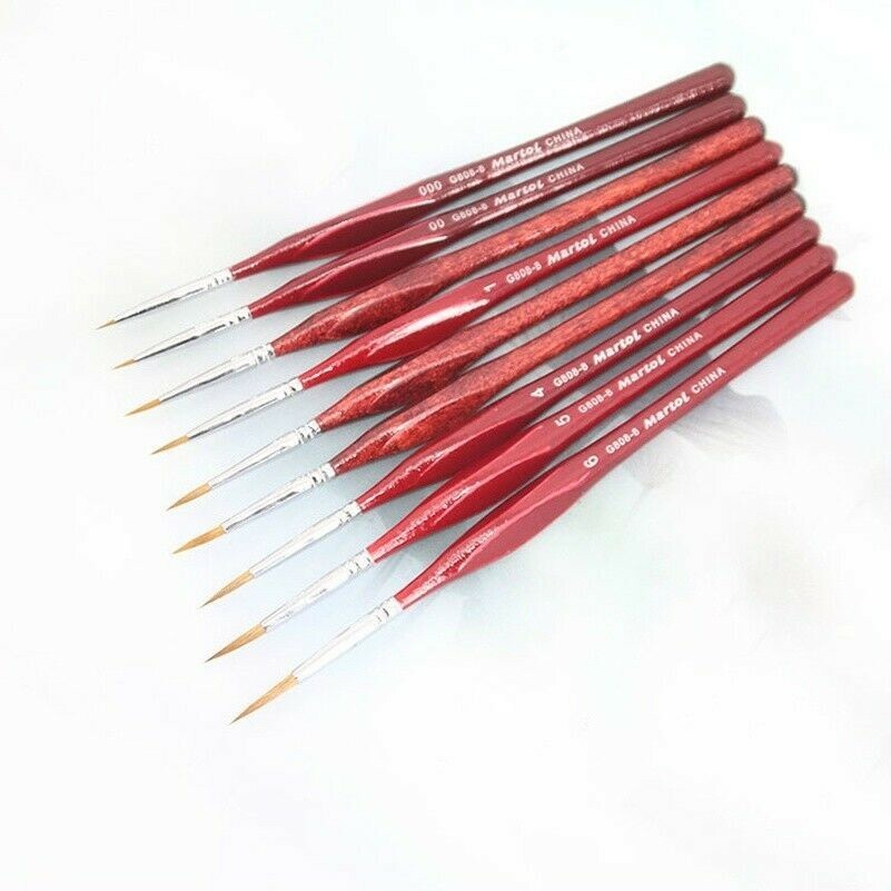 9 X Miniature Paint Brush Set Professional Sable Hair Fine Detail Art Nail Model