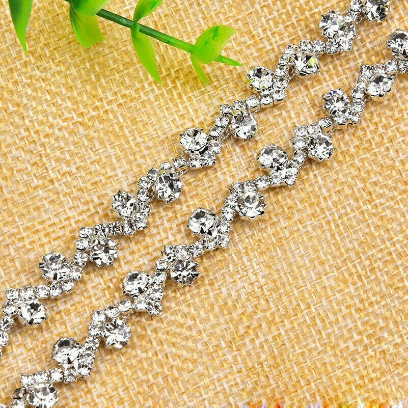 0.9m Glänzend Strass Kette Kristall Borte Nähen Auf Applikation DIY Kostüm Craft