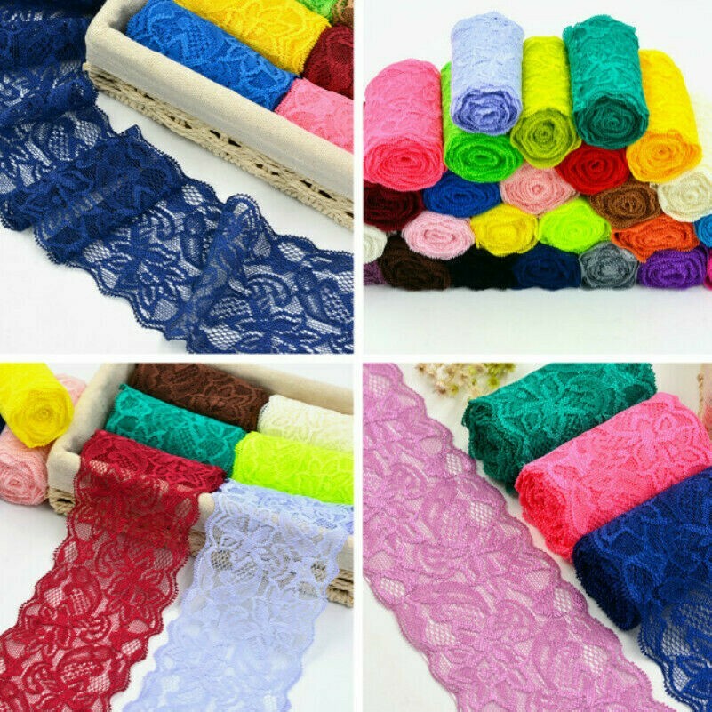 8cm Pizzo Nastro Elastico Bordo Tessuto Fai da Te 2M Indumento Cucito Materiale