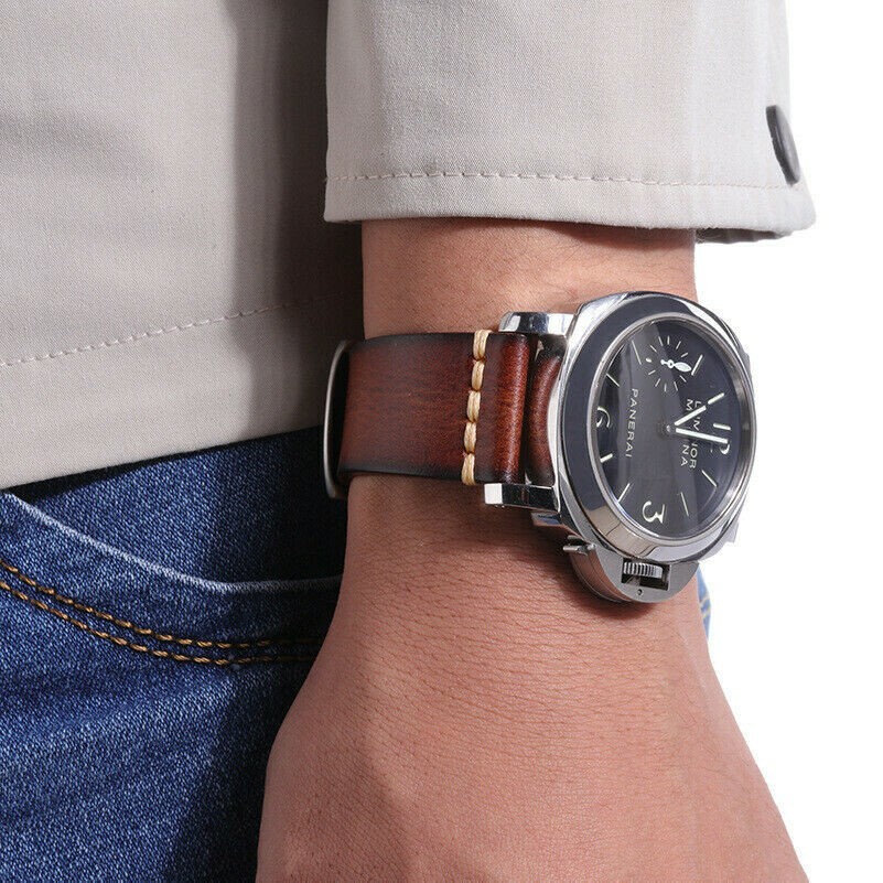 Men Quick Release Vintage Faux Leather Watch Strap Band 22mm 24mm