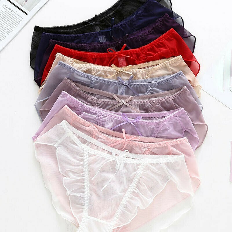 4 Stück Damen Netz Unterhose Schier Rüschen Sexy Slip Dessous Unterwäsche
