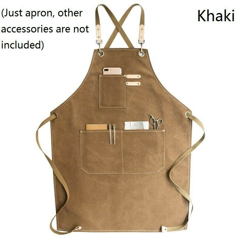 Unisex Canvas Bib Apron Pockets Chef Waiter Painter Workwears Uniform Retro Home