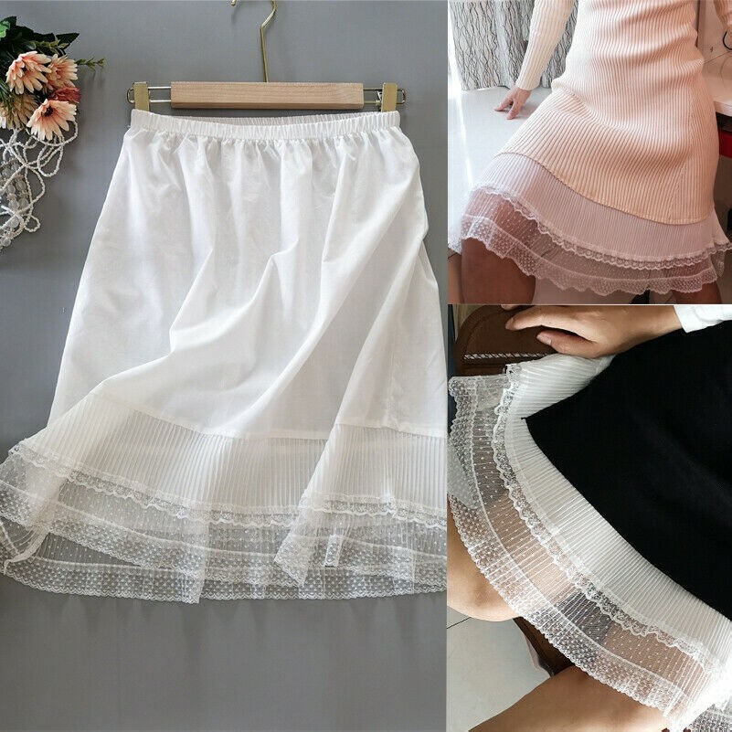 Donna Pizzo Giuntura Sottoveste Plissettato Mezza Scivola Sottogonna Ruffles