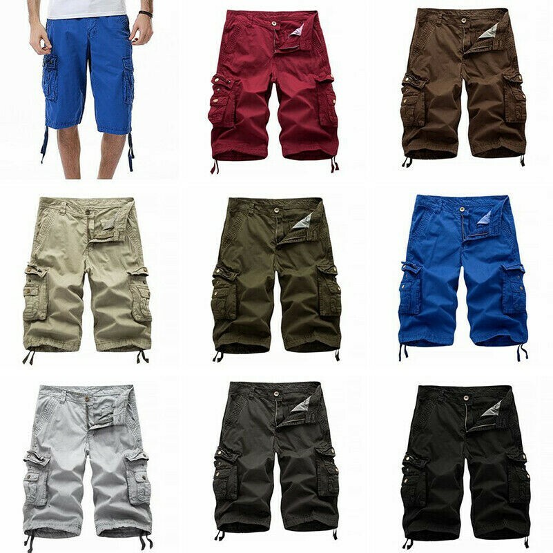 Mens Chino Shorts Cargo Combat Half Pants Bottoms Pockets Hiking Outdoor SPW