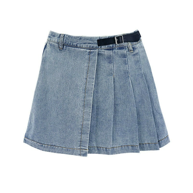 Damen Unregelmäßig Faltenrock Mini Kurz A-Linie Denim Punk Freizeit