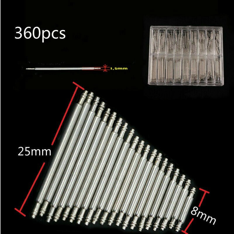 360X 8-25mm Stainless Steel Watch Strap Band Spring Link Bar Pins Diameter 1.5mm