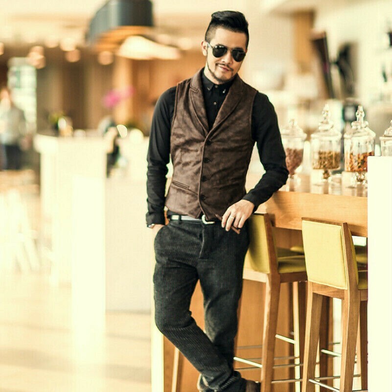 Uomo Camoscio Slim Canotta Elegante senza Maniche Scollo V Gilet Top Business