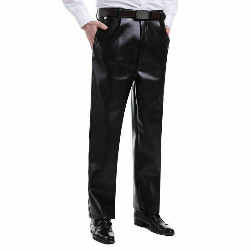 Herren Kunstleder Hose Lack-Optik Vintage Motorrad Biker Hose Thermal