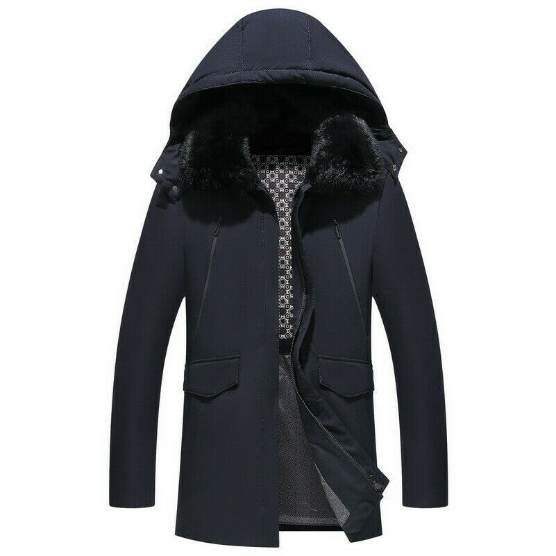 Men Duck Down Jacket Fur Hooded Coat Puffer Parka Thicken Winter Ski Black