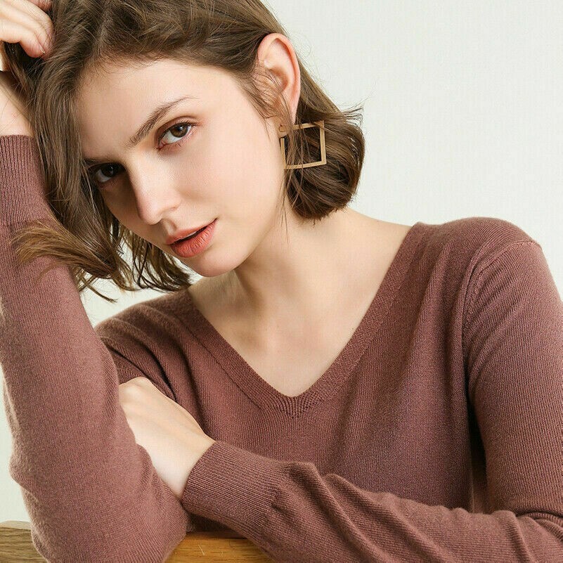 Damen Strickpullover Dünn Pullover Sweatshirt Top V Ausschnitt Langärmlig