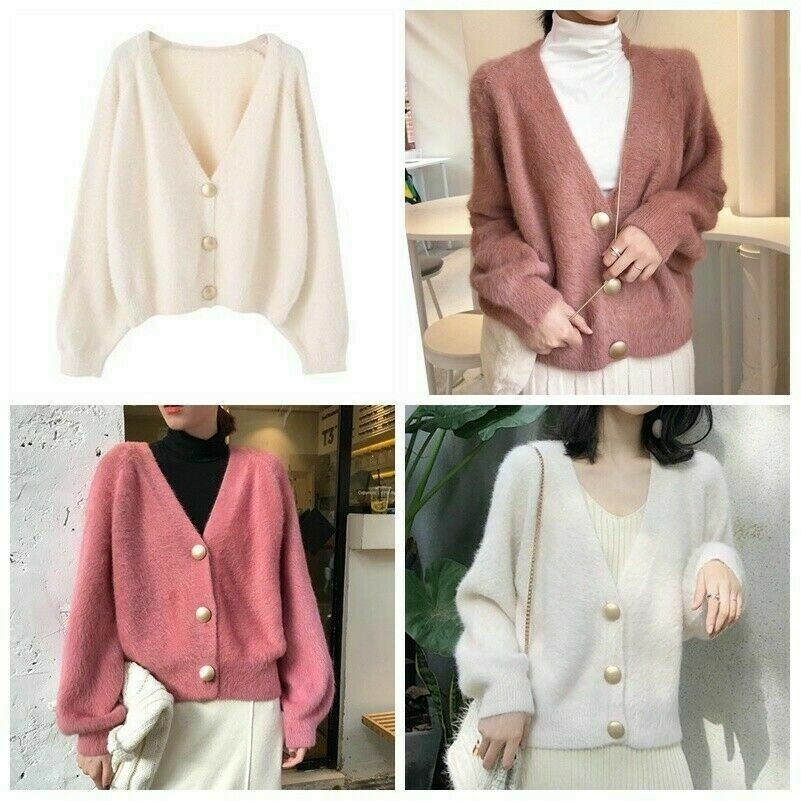 Damen Kunst Mohair Pelz Pullover Strickjacke Strickmantel Jacke Freizeit