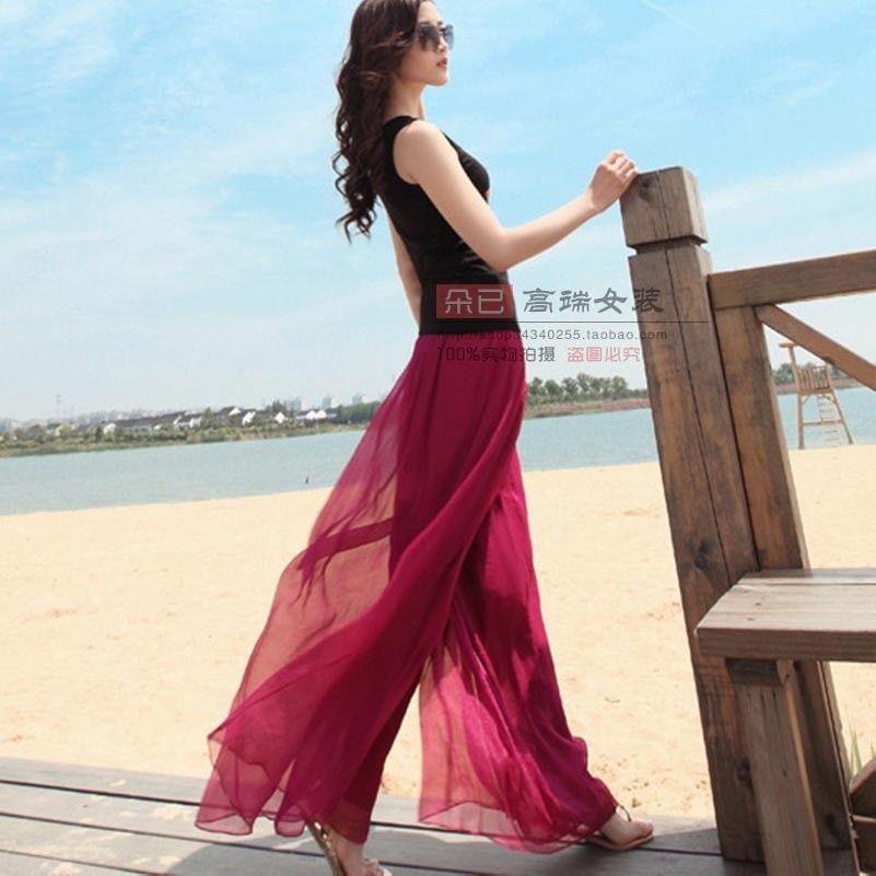femme mousseline de soie plage décontracté Pantalon jambe large Palazzo taille