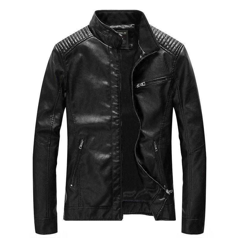 Homme Coupe-Vent Cuir Synthétique Veste Extérieur Manteau Décontracté Slim Court