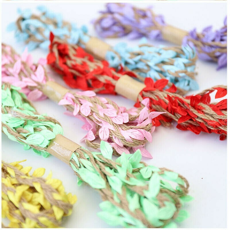 10m Artificiel Feuilles Jute Winding Corde Lin Ruban DIY Artisanat Mariage Fête