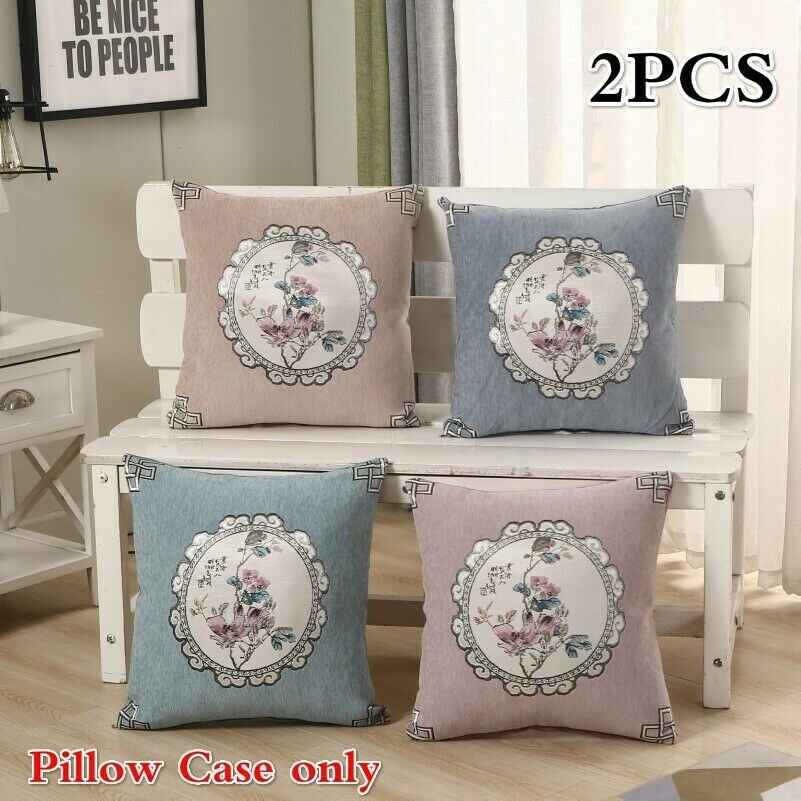 2 X Chenille Jacquard Kissenbezug Blumen Bestickt Kissenbezüge Weich
