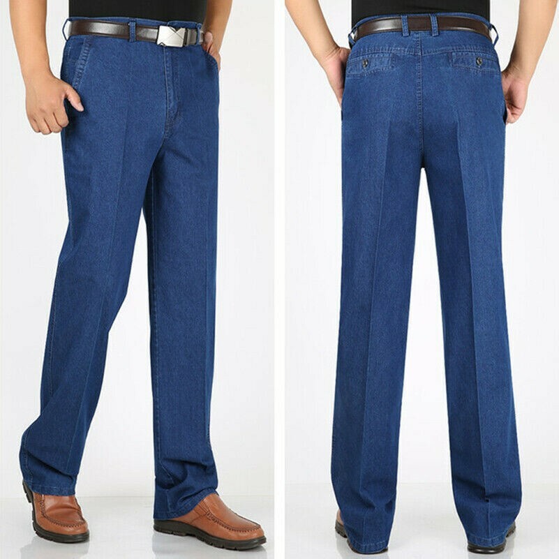 Mens Denim Pants Classic Straight Leg Stretch Work Jeans Trousers All Waist SPW