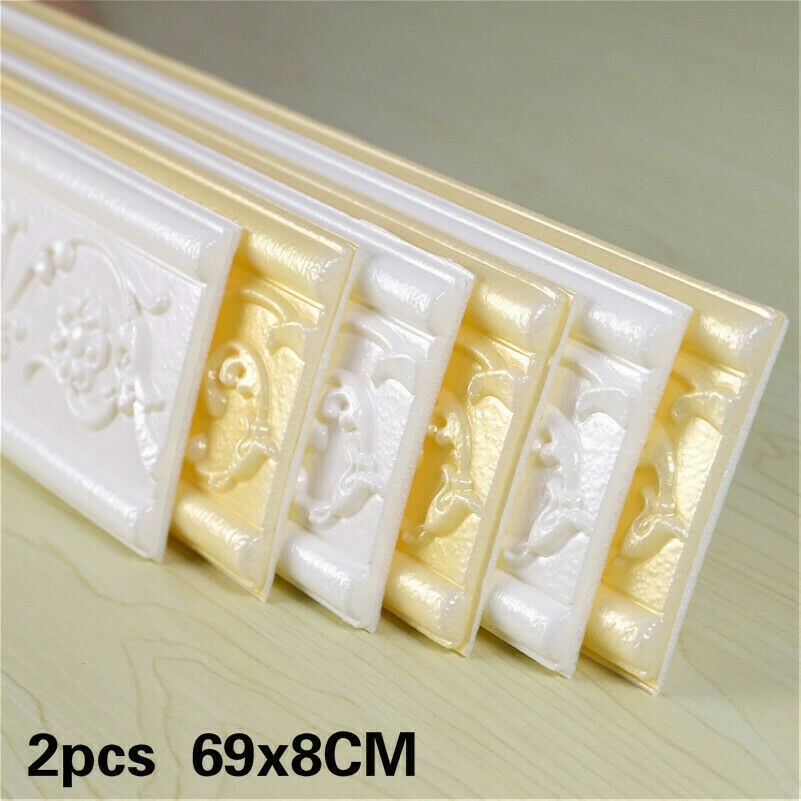 2Pcs 69 8cm Selbstklebend Wand Sockelleiste Bordüre 3D Muster Sticker Heim Dekor