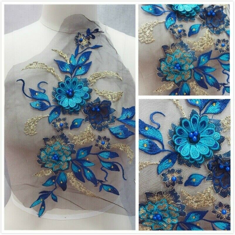 1pz Floreale Ricamo Pizzo Applicazione Motivo Abito da Sposa Cucito Toppa Fai Te