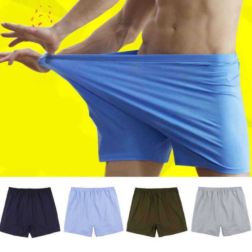 Men Cotton No Fly Underwear Boxer Briefs Trunk Sleepwears Shorts Solid Soft Cosy