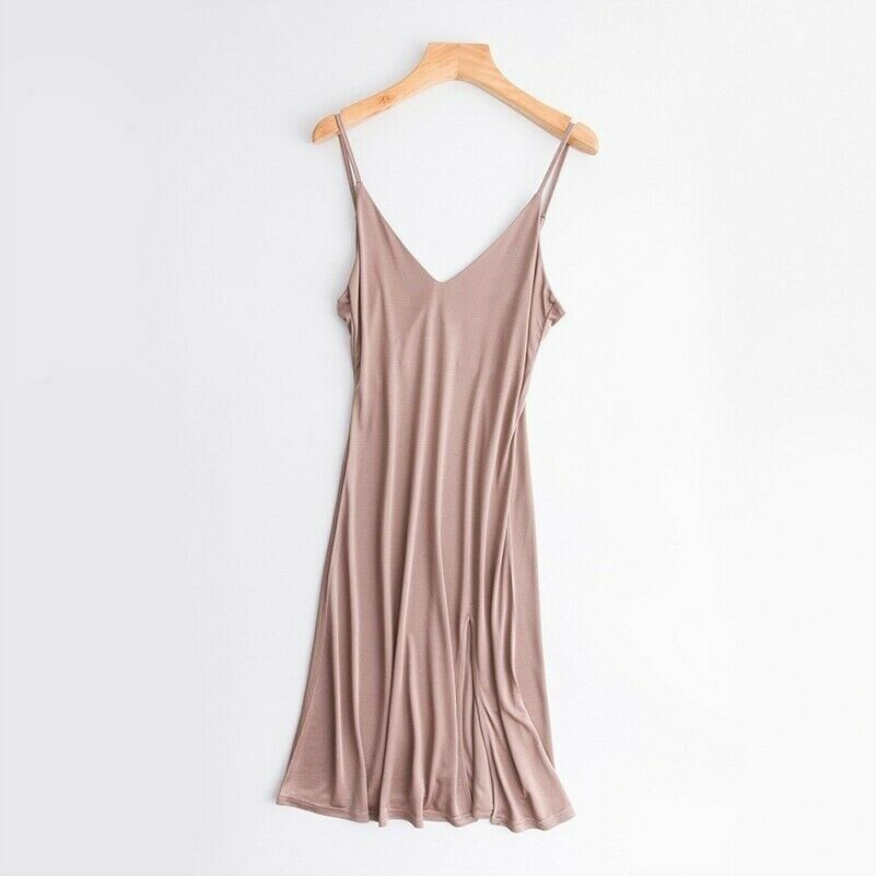 Damen Seidenmischung Unterkleid Unterrock Nachthemd Schlitz Nachtwäsche Sexy