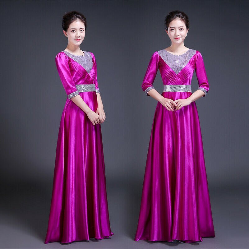 Women Formal Dresses Gown Sequin Full Long Chorus Stage Host Banquet Costume SPW