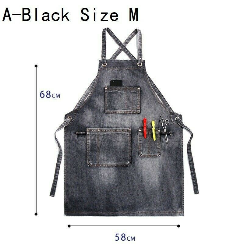 Unisexe Denim Tablier avec Poches Cuisine Cuisson Barber Chef Maison Travail