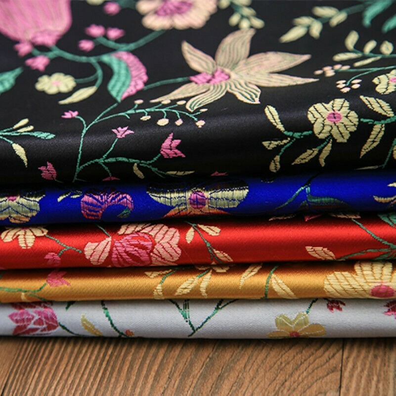 Tessuto Damascato Floreale Jacquard Broccato Rosso/ Bianco/Nero/Giallo/Zaffiro