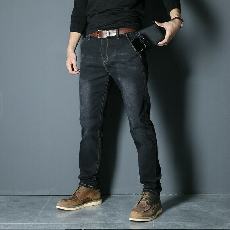 Men Trousers Slim-Fit Stretch Jeans Denim Pants Loose Straight Business New