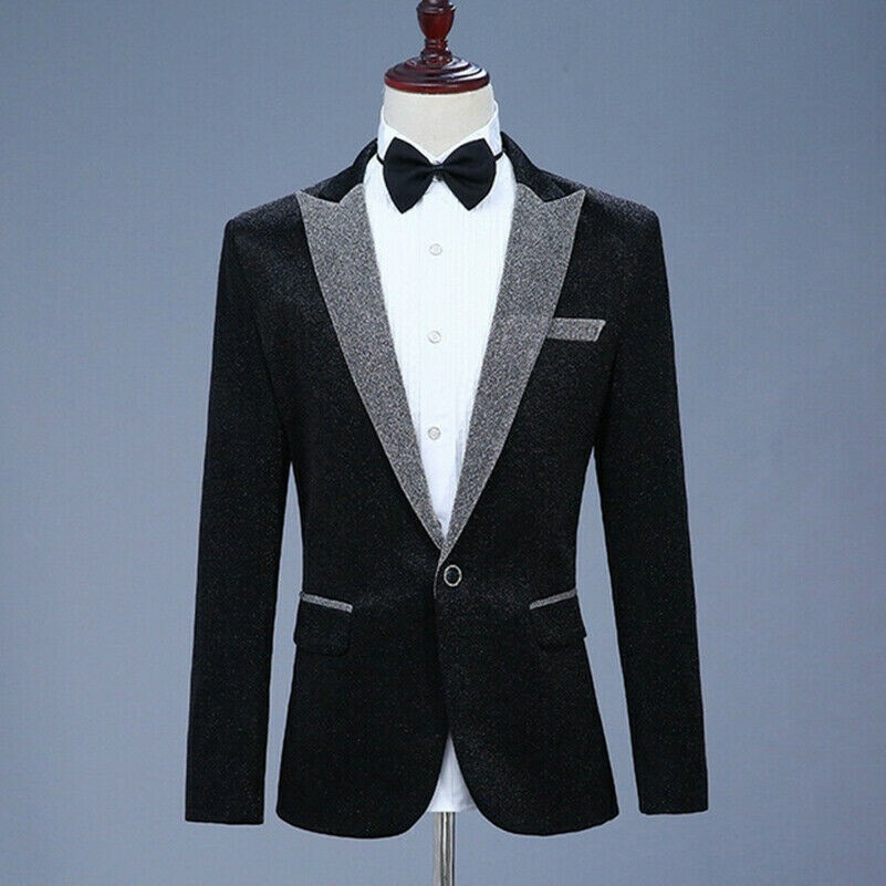 Mens Lurex Notch Lapel Suit Jacket Blazer Wedding Prom Costume Fancy Dress