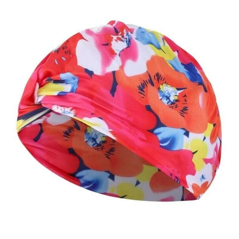 Ladies Floral Swimming Cap Turban Bathing Hat Adjustable Long Hair Sun New