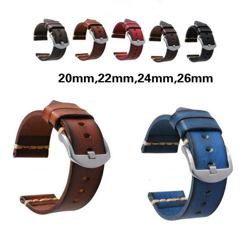 Men Quick Release Vintage Faux Leather Watch Strap Band 22mm 24mm