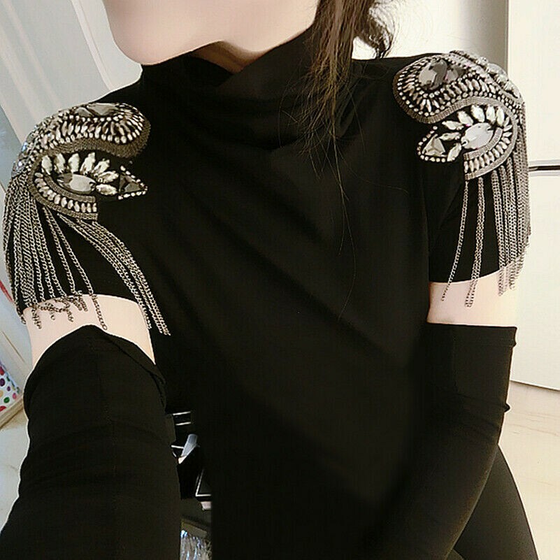 1 Pair Rhinestone Tassel Epaulette Shoulder Strap Board Badge Mark Brooch Pin
