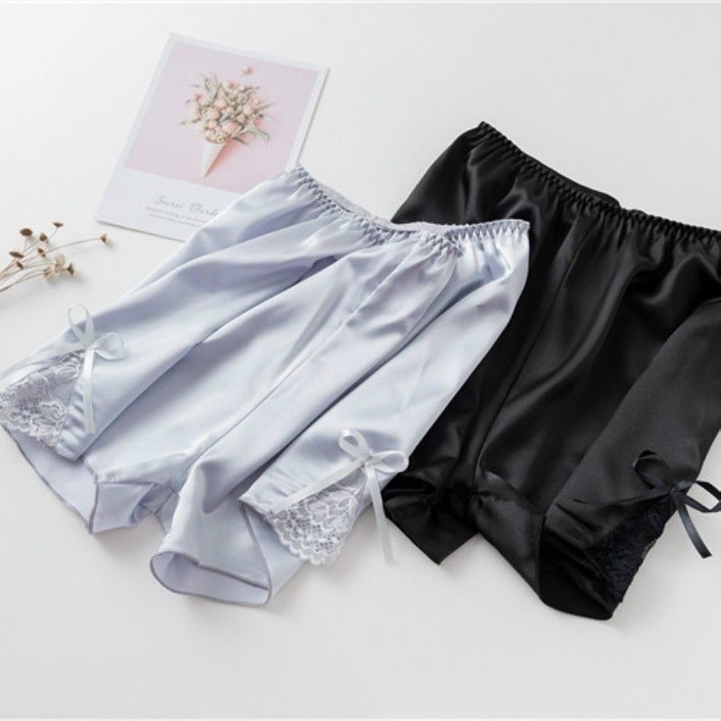 Femme Culotte Satin Short Culotte Caleçons sous Slips Nœud Dentelle Fausse Soie