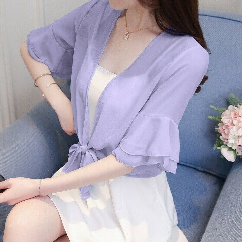 Femme Petits Volants Cape Veste Cardigan Capelet Boléro Mousseline de Soie Évasé