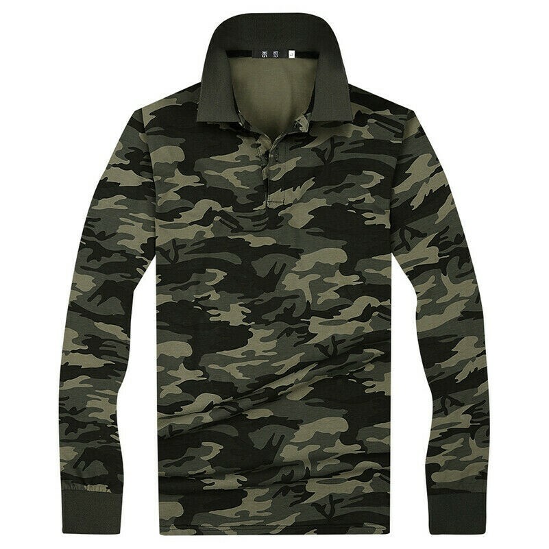 Militaire Entraînement Hommes Polos Camouflage Armée Haut Long Manche Très Grand