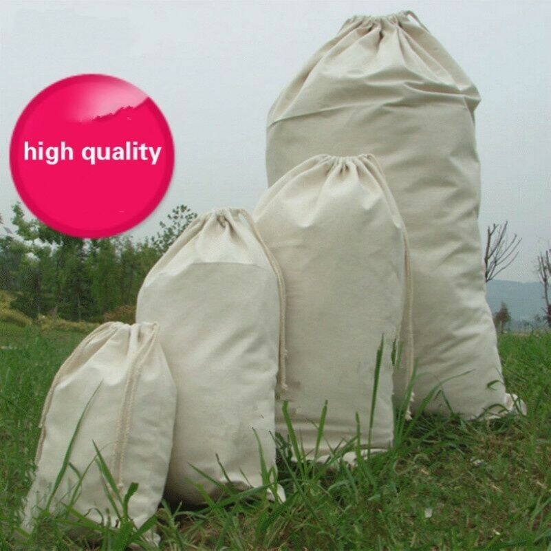1X Tela Coulisse Borsa Grande Poke Vestiti Artigianato Stoccaggio Durata Bianco