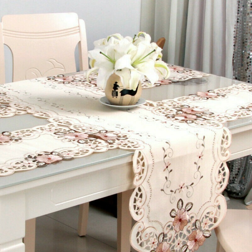 Floral Hollow Guipure Table Runner Tablecloth Furniture Cover Baroque Retro