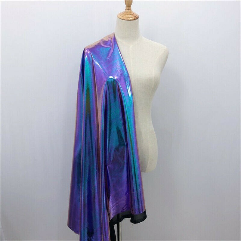 Metallic Laser Stretch Fabric Purple Turquoise Holographic Craft Material