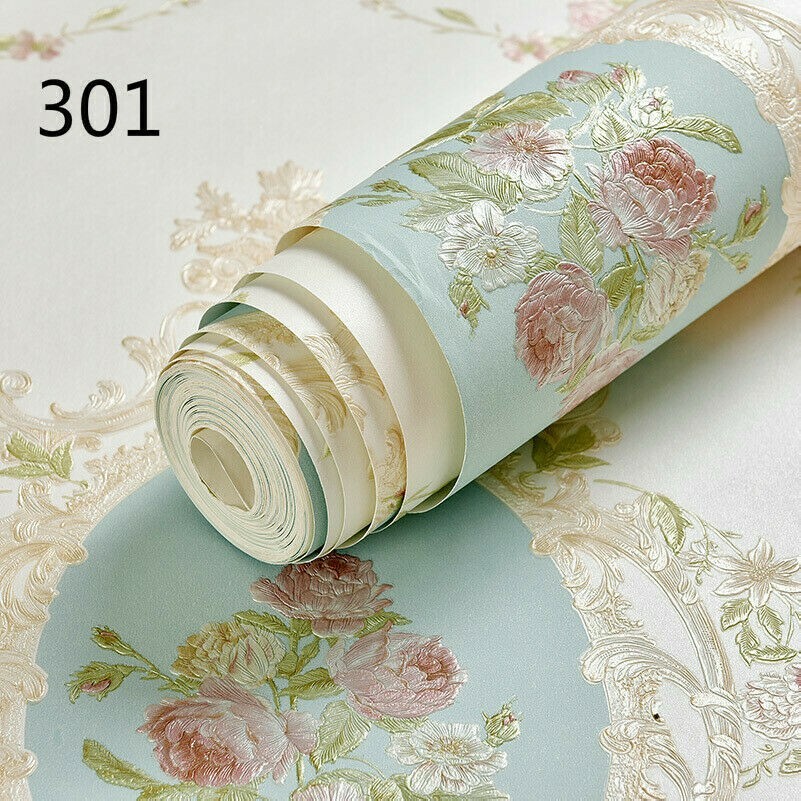 10M Embossed Flowers Wallpapers Non-woven 3D Wall Paper Stickers Room Decor