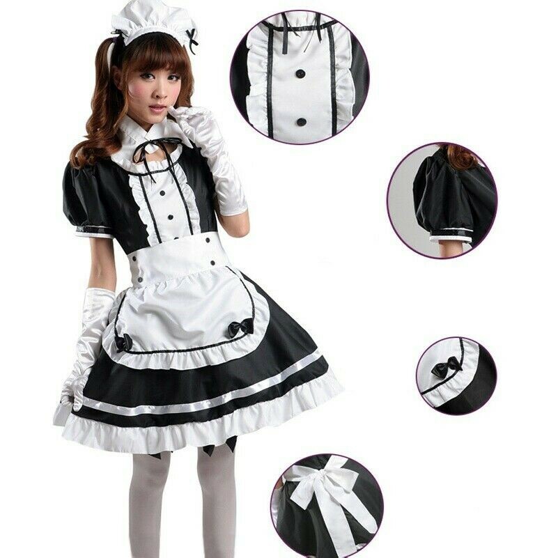 Maid Kleid Gestreift Rüschen Schürze Lolita Kellnerin Kostüm Japanisch Cosplay