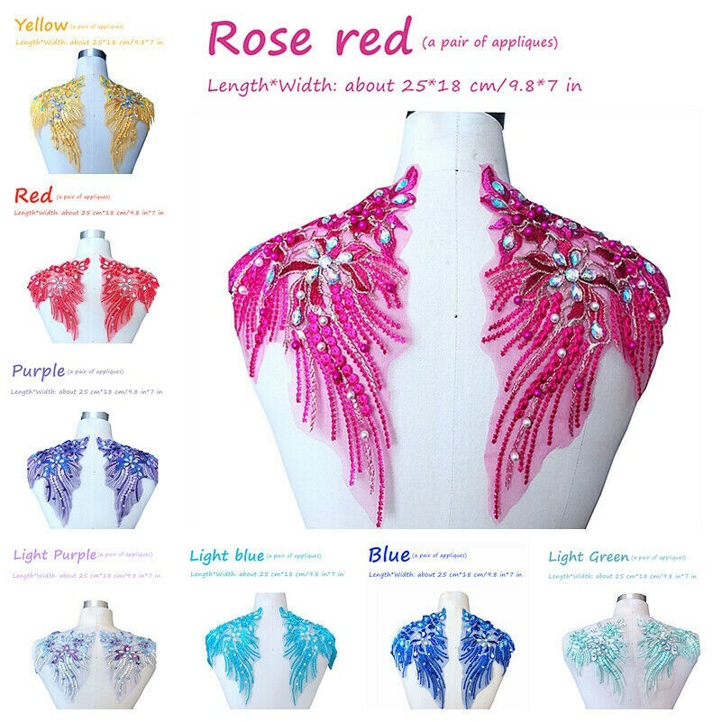 Embroidered Floral Applique Beaded Sequin Patch Trim Shiny for Dress Costume