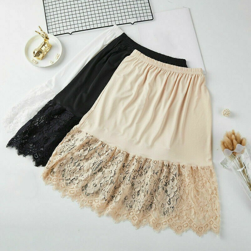 Femme Floral Dentelle Bordure Demi à Enfiler Sous-Jupe Jupe Jupon A Ligne Blanc