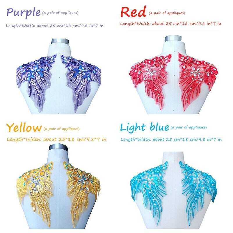 Embroidered Floral Applique Beaded Sequin Patch Trim Shiny for Dress Costume