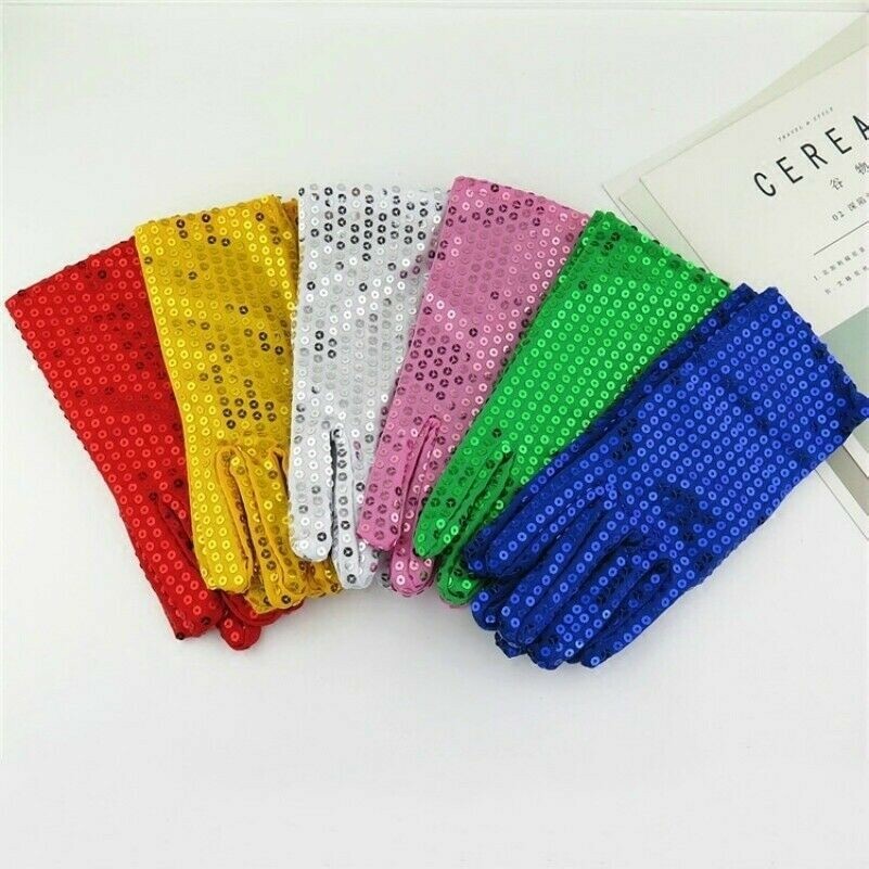 Men Women Sequin Gloves Mittens Glitter Shiny Spark Dance Show Jazz Costume