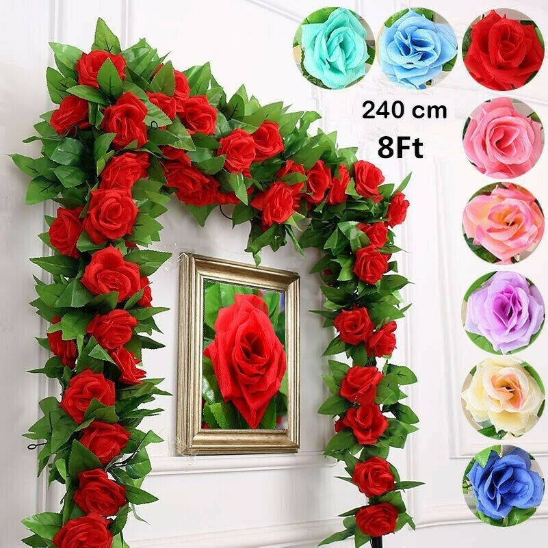 8ft Fiore Artificiale Foglia di Rosa Ghirlanda Vite Edera Nozze Paesaggio Decor