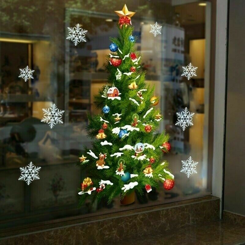 Weihnachtsbaum Schneeflocke Glas Aufkleber Selbstklebend Fenster Wandsticker