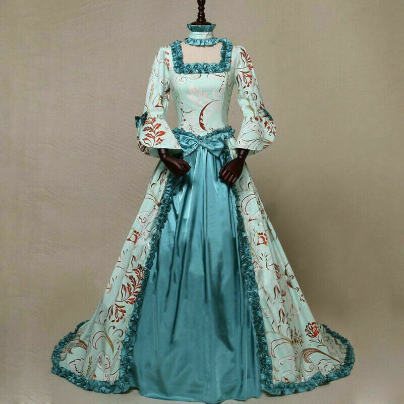 Damen Mittelalterlich Lolita Kostüm Schlaghose Arm Quadrat Hals Ballkleid Retro